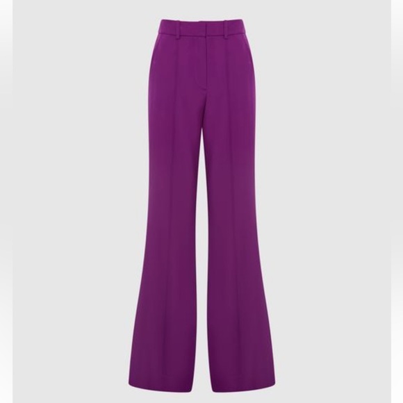 Reiss Gabi Fluid Flare Trousers Size 4 Magenta Purple Jewel Tone Extra Wide Leg - Picture 2 of 12